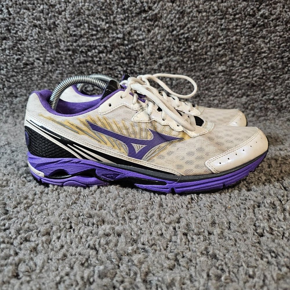 Mizuno Wave Rider 16 Shoes Womens 11 White Purple Low Top Running Lace Up